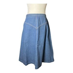 Vintage Cotton Denim Maxi Skirt with slight drop-waist a-line